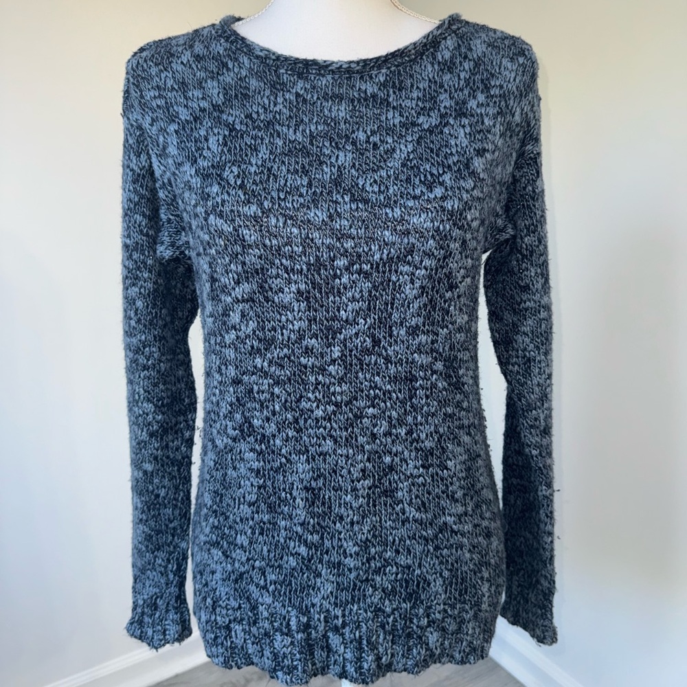 Chaps Denim Womens XS Marled Blue Knit Sweater Sparkly Metallic Blend‎